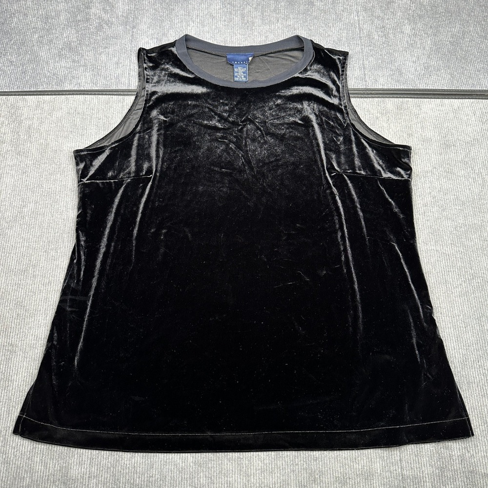 Venezia Black Velvet Sleeveless Top Round Neck Tank Plus Size 14/16 Y2k